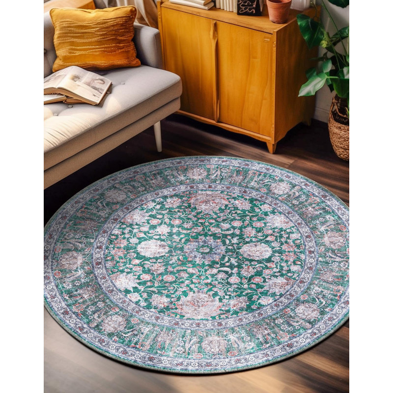 Tapis Samarth Thorine, Vert, Rond 7 pi 10 po