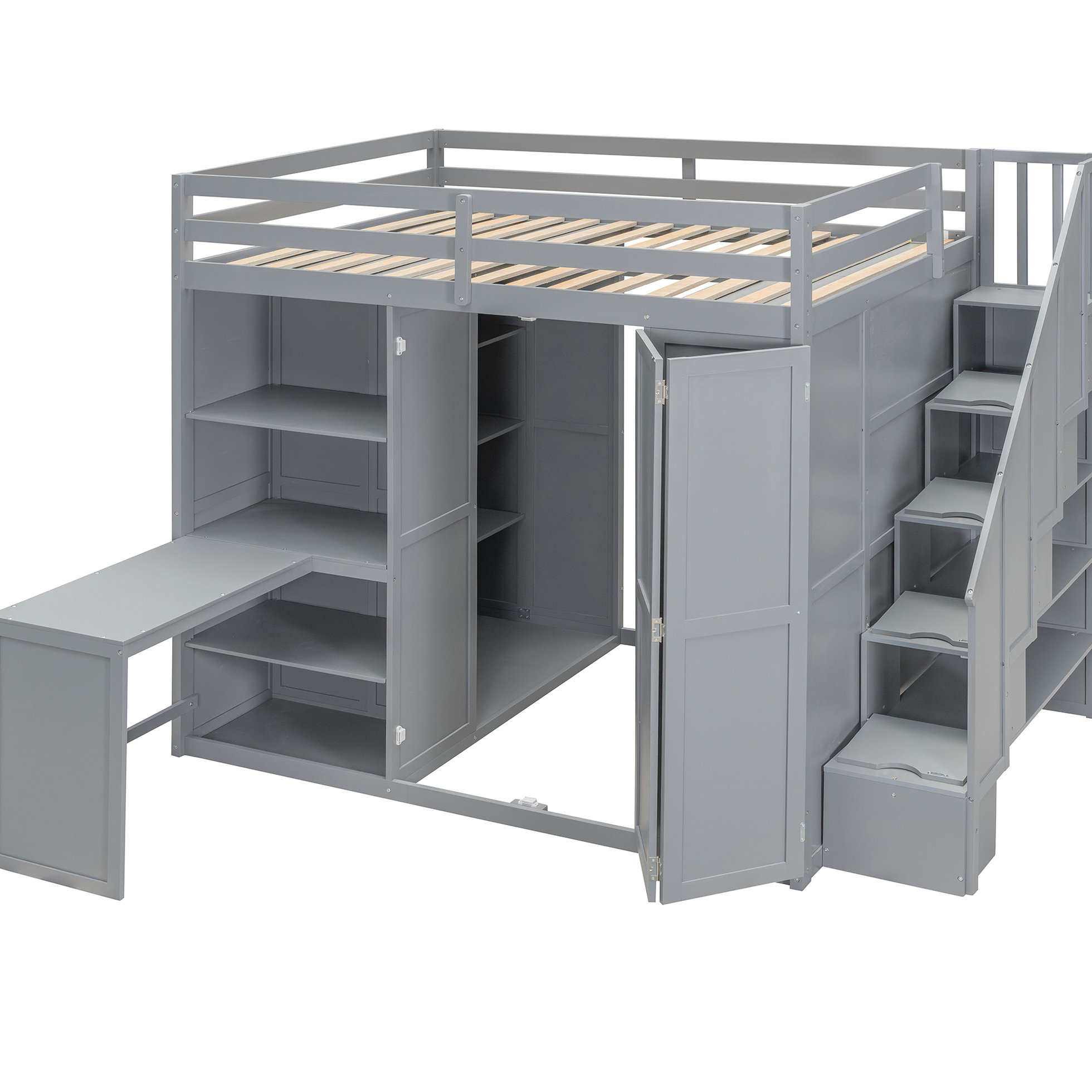 Relexation Rack Latitude Run® Grey Full Size Loft Bed With Built - In Desk And Stylish ...