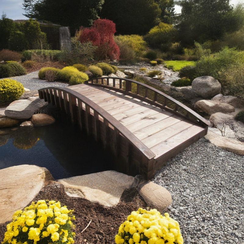 8-Foot Treated Brown Fir Japanese Garden Bridge
