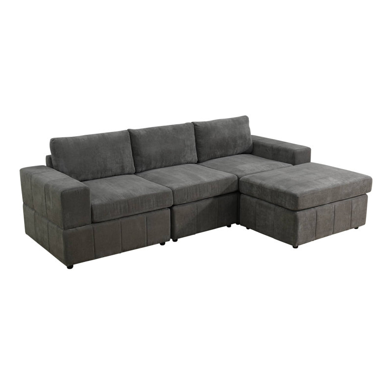 102"Wide Microfiber 3-Seater Sofa with Ottoman, 36" H x 102" W x 36" D