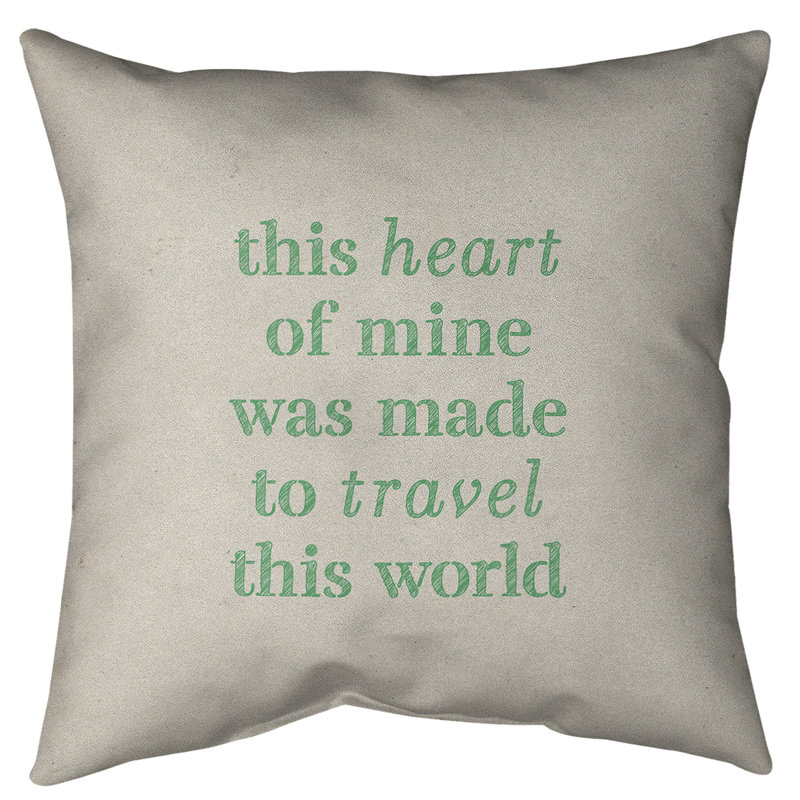 Coussin décoratif intérieur / extérieur Travel Love, H 18 po x l 18 po, Blanc / vert