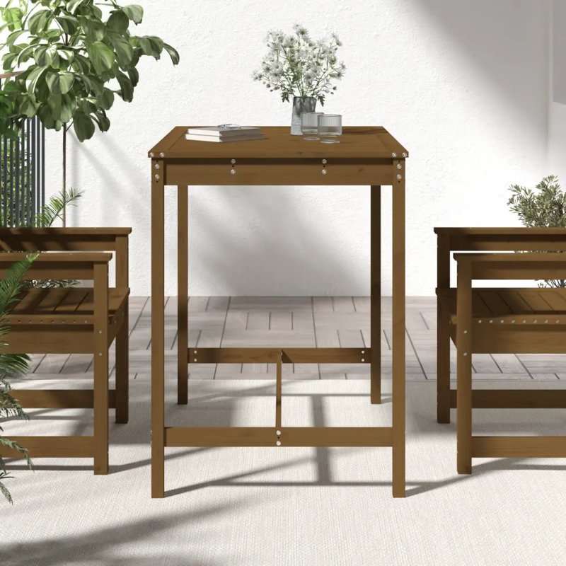 Schupple Square Pine Solid Wood Outdoor Dining Table 82.5 cm D, 110cm H x 82.5cm W x 121cm D, Honey Brown