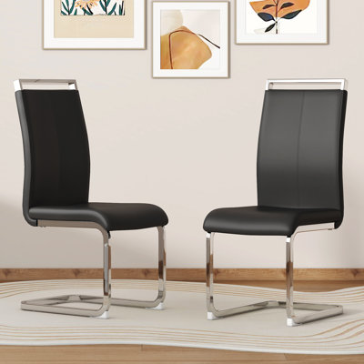 Chaises de salle à manger en faux cuir modernes avec base chromée et poignées en métal (ensemble de 2)