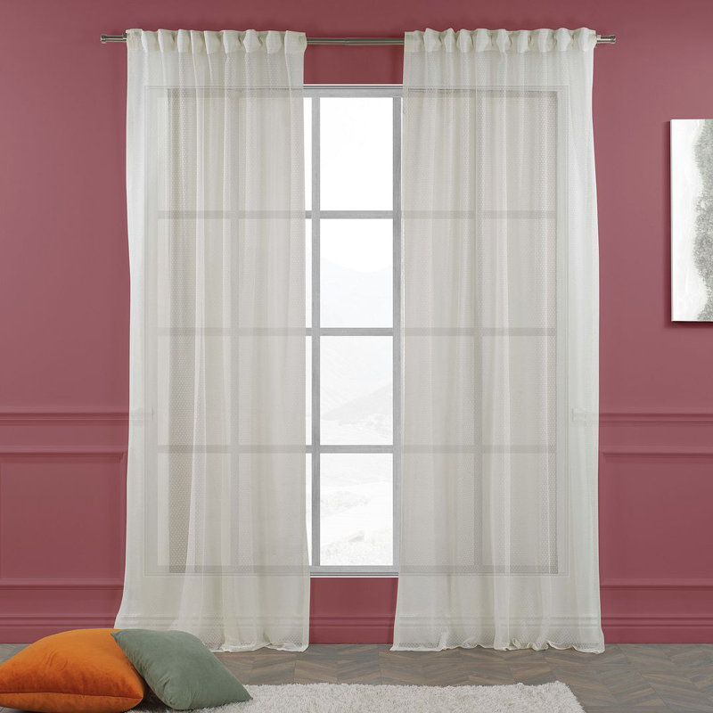 Extra Long and Extra Wide Dots Lace Patterned Sheer Curtain Panels, 100" W x 108" L, Cream