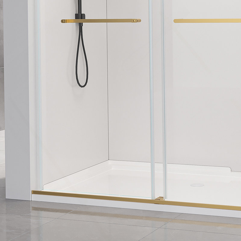 Porte de douche coulissante, porte en verre sans cadre avec quincaillerie en acier inoxydable, Or brossé