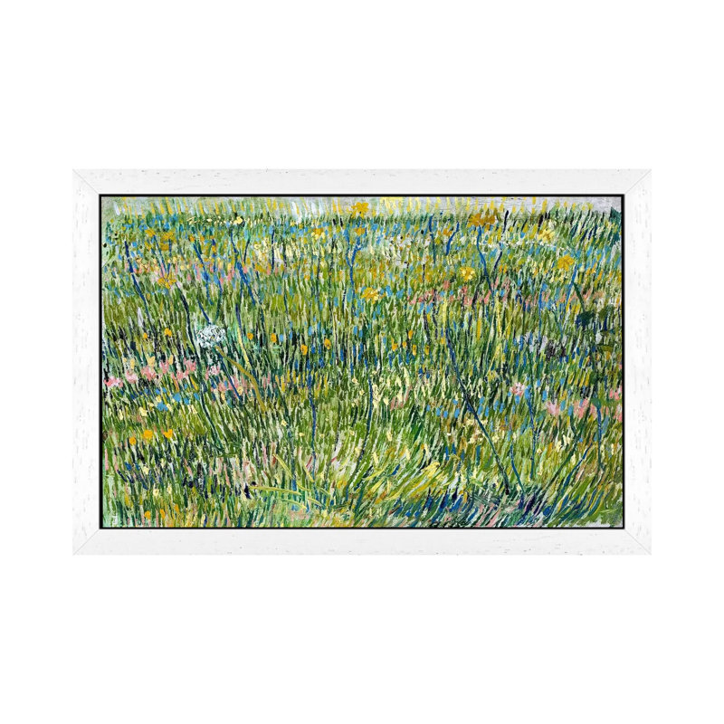 Patch Of Grass by Vincent Van Gogh - Floater Frame Painting on Canvas, White