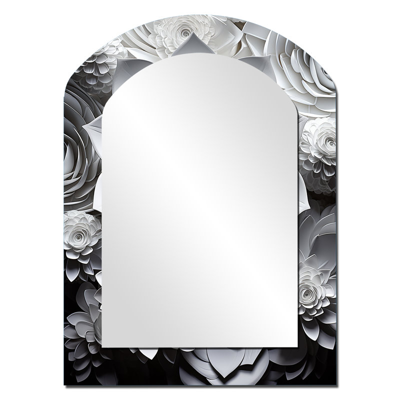 Minimalisme noir et blanc Succulent I - miroir décoratif succulent asymétrique, miroir mural arqué traditionnel, impression d'art en métal