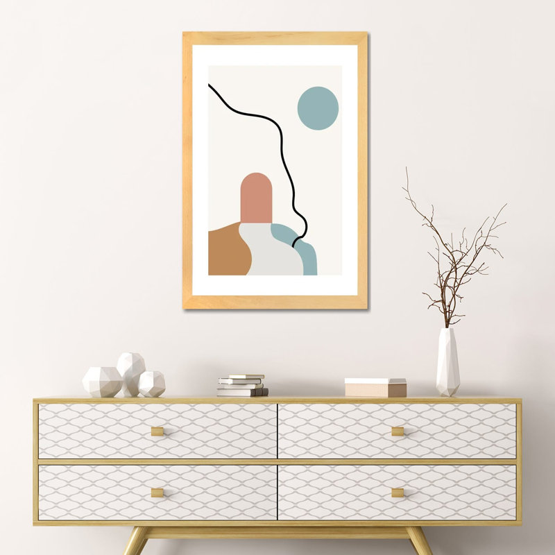 "Boho Terracota Road" par Mambo art studio-impression, H 24 po x l 16 po x p 1 po, Blanc, Toile avec cadre en bois beige