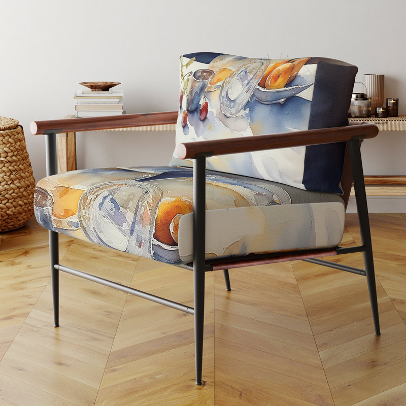 Chaise avec accoudoirs rembourrée Simple Nature Life Fruits And Pitchers III, Noir