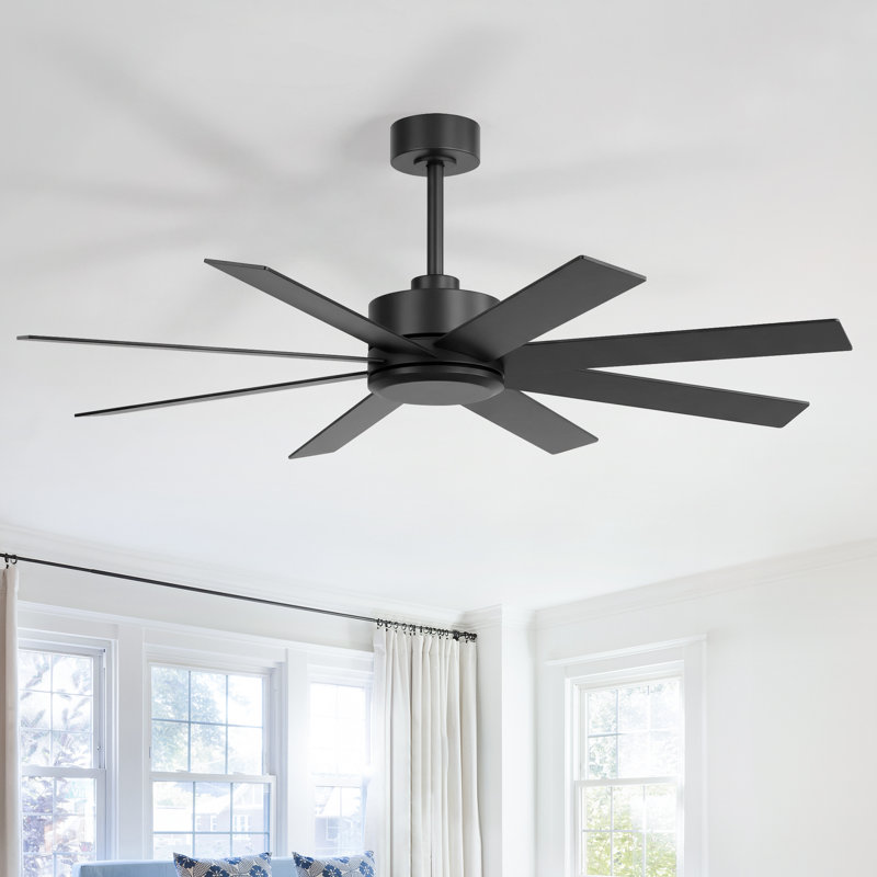Ventilateur de plafond à 52 pales de 52 po avec télécommande, moteur à courant continu réversible à 6 vitesses, pales noires / noyer, ventilateur de plafond moderne pour chambre à coucher