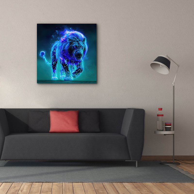  «Electric Lion» par Ann Klee, art mural sur toile, 37 po x 37 po, H 37 po x l 37 po