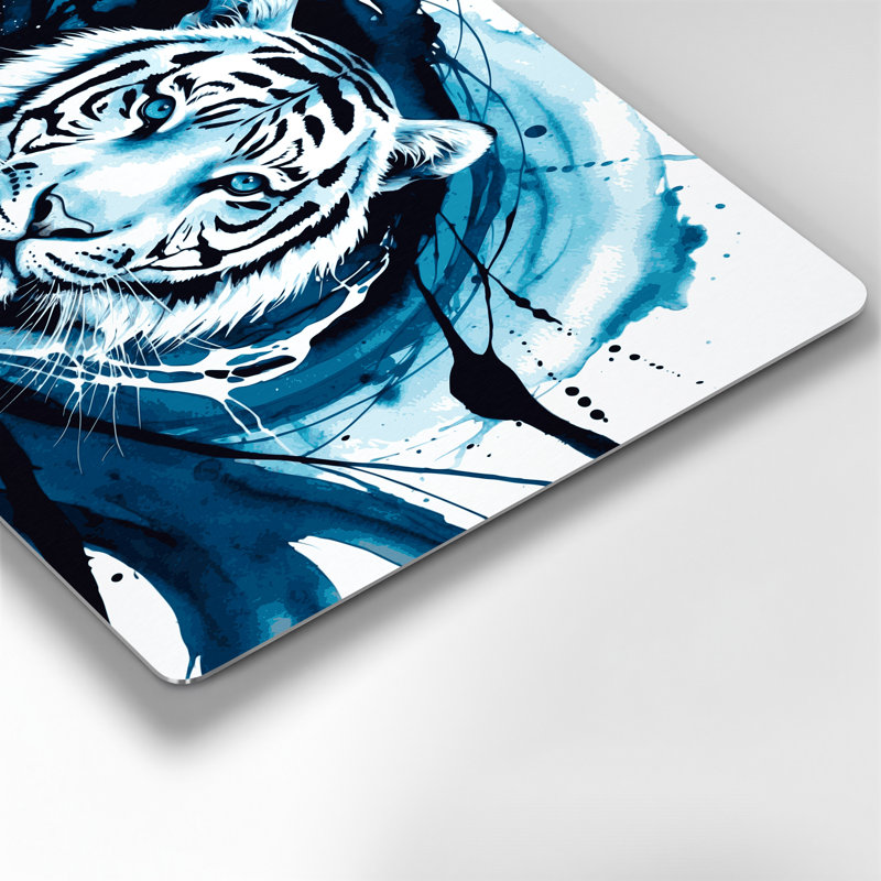 «Big Cats» aux yeux bleus, tigre blanc, art mural en métal bleu, H 24 po x l 36 po