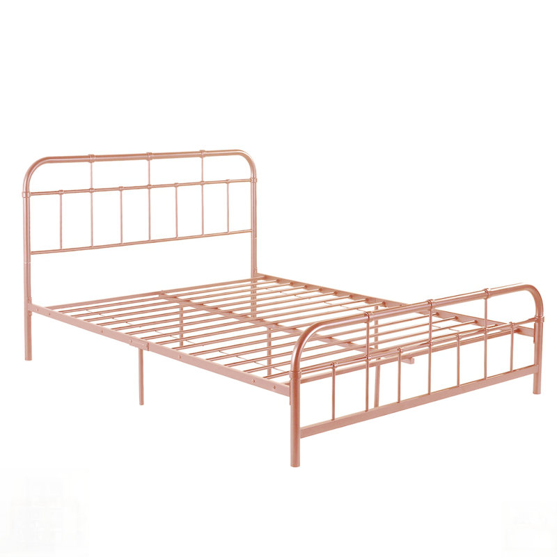 Lit en métal avec tête de lit et pied de lit arrondis, pour une chambre gracieuse et confortable, Double, Rose