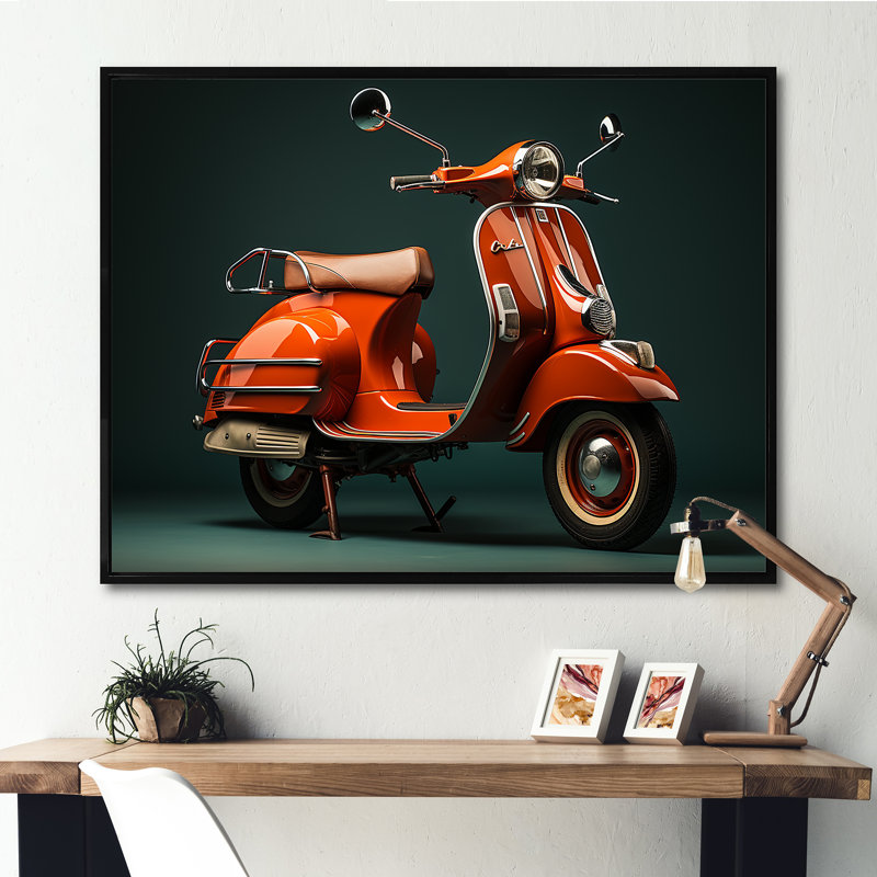 «Retro Scooter Adventure II», reproduction sur toile, Cadre flottant noir, H 24 po x l 32 po x P 1 po