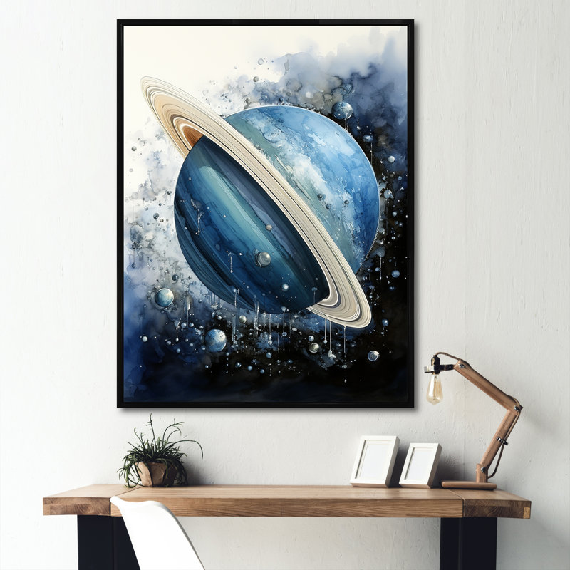 Saphir de Saturne, merveille cosmique II, Cadre flottant noir, H 32 po x l 16 po x P 1 po