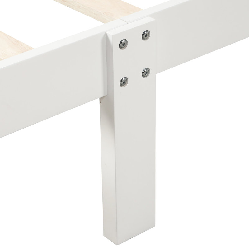Lit simple en bois massif: plateforme avec tête de lit paisible et base de matelas, aucun sommier requis, conception en chêne et stable, couleur blanche