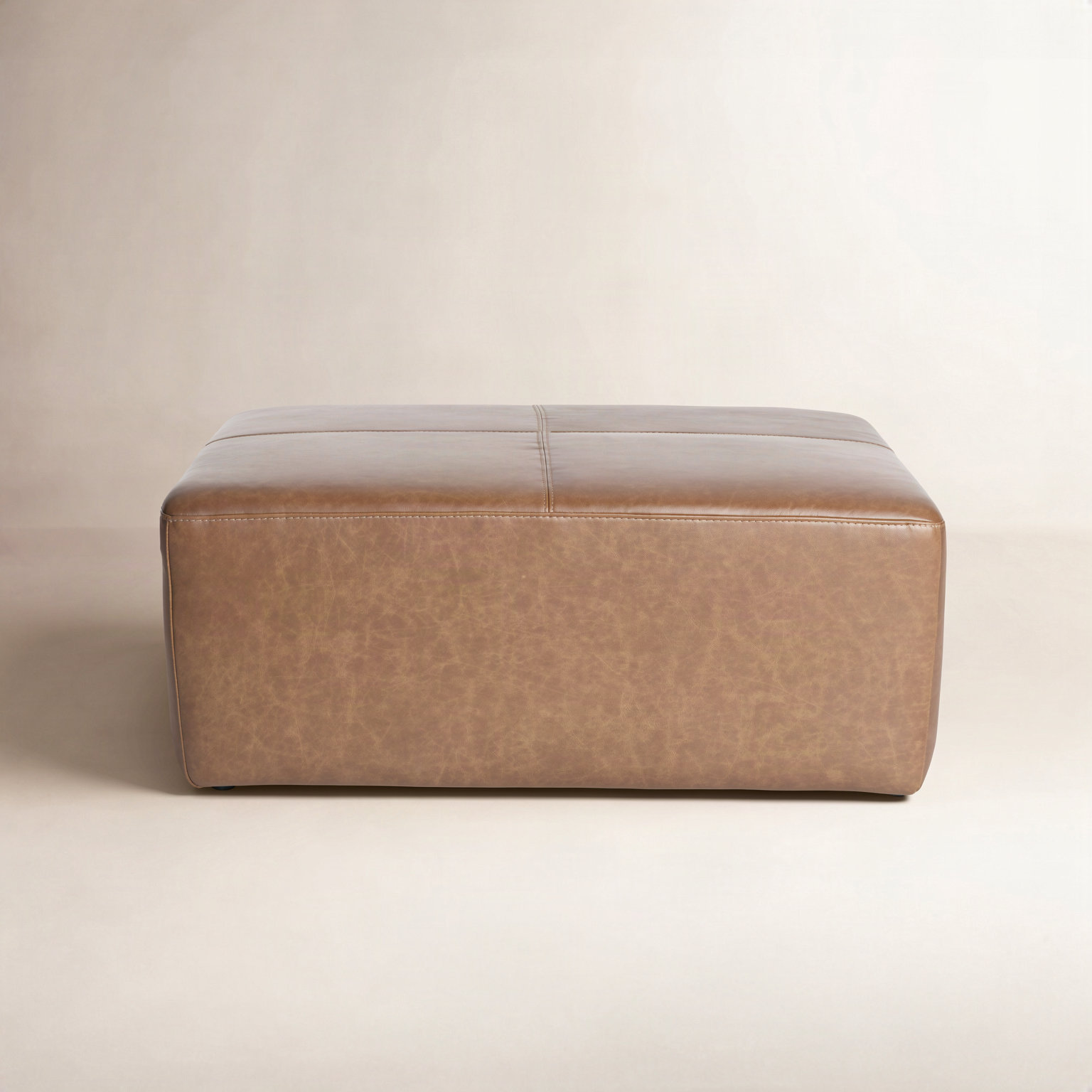 35" Genuine Leather Ottoman, Cognac Genuine Leather