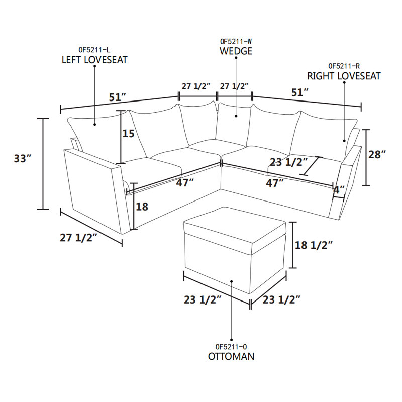 Ensemble de conversation modulaire avec coussins 3 pièces