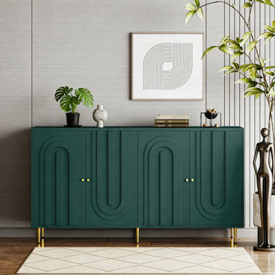 Modern Lacquered 4-Door Wooden Cabinet, Minimalist Sideboard Buffet Server With Adjustable Shelves & Metal Legs