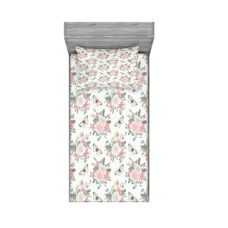 Microfiber Sheet Set, Twin Sheet Set with 1 Pillowcase, Light Pink Floral 5