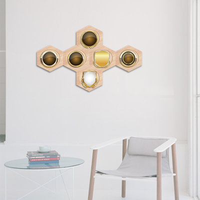 Porte-médaillons hexagonaux en bois massif de haute qualité