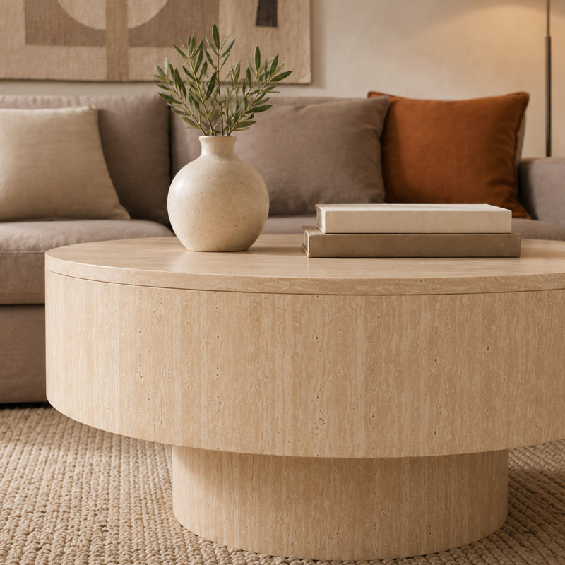 Table basse ronde de rangement de 68,5 cm (27 po) avec couvercle amovible et pied central
