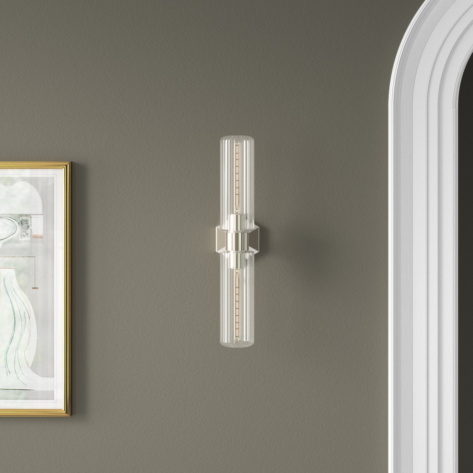 Abigail 2 Light Glass Dimmable Armed Sconce, Polished Nickel