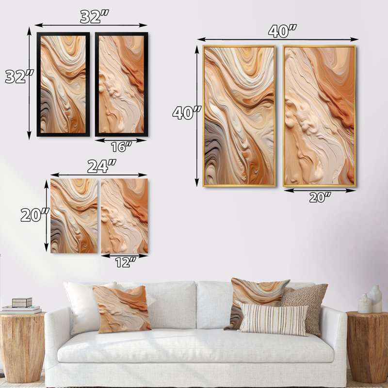 «Orange and Beige Unianted Imagination», 2 pièces sur toile, Toile tendue, H 20 po x l 24 po