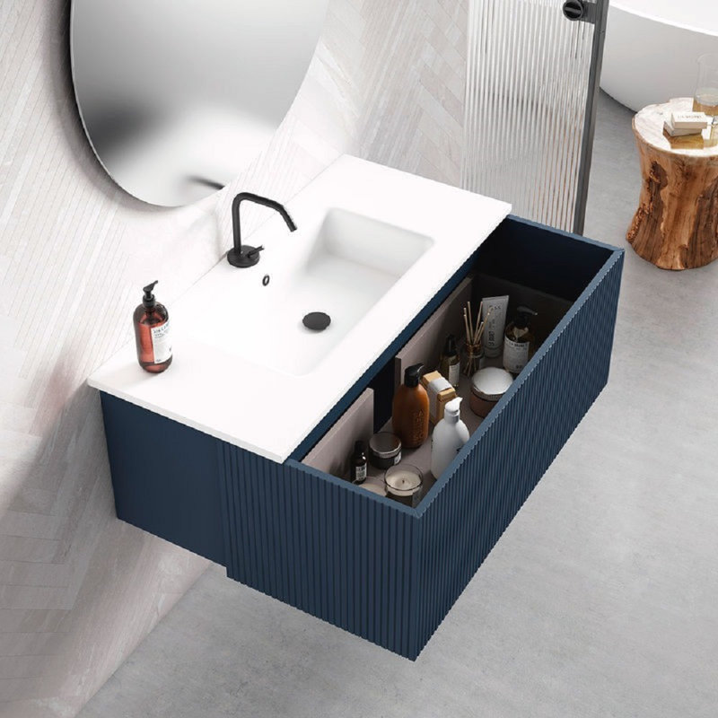 Ensemble de meuble-lavabo mural simple 32 po Aleemah, Bleu marine
