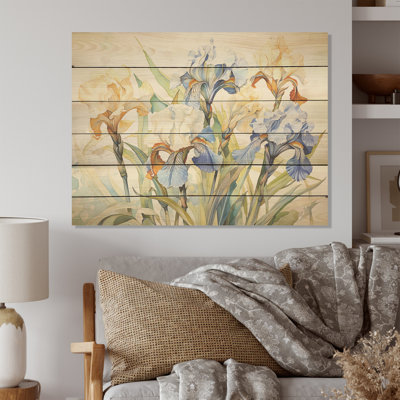 Minimalisme Iris Serenity Blooms - Art mural en bois d'iris sur bois de pin naturel