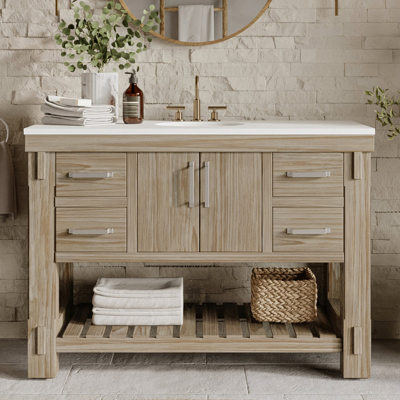 Bromley 48" Single Bathroom Vanity with Quartz Top, White Washed Pine