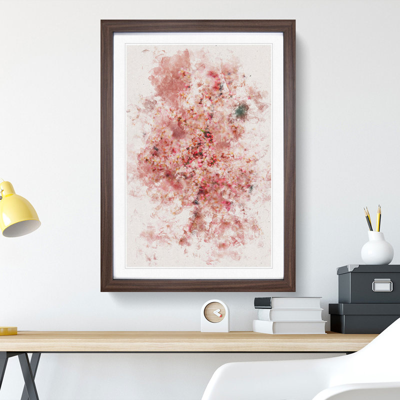 Cherry Blossom Watercolour - Picture Frame Graphic Art, Walnut Framed, 45cm H x 33cm W x 2cm D