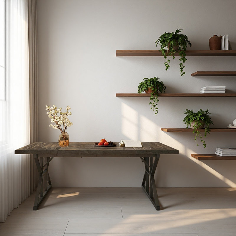 Kitchen Table,Rustic Dining Table, Oak, Black