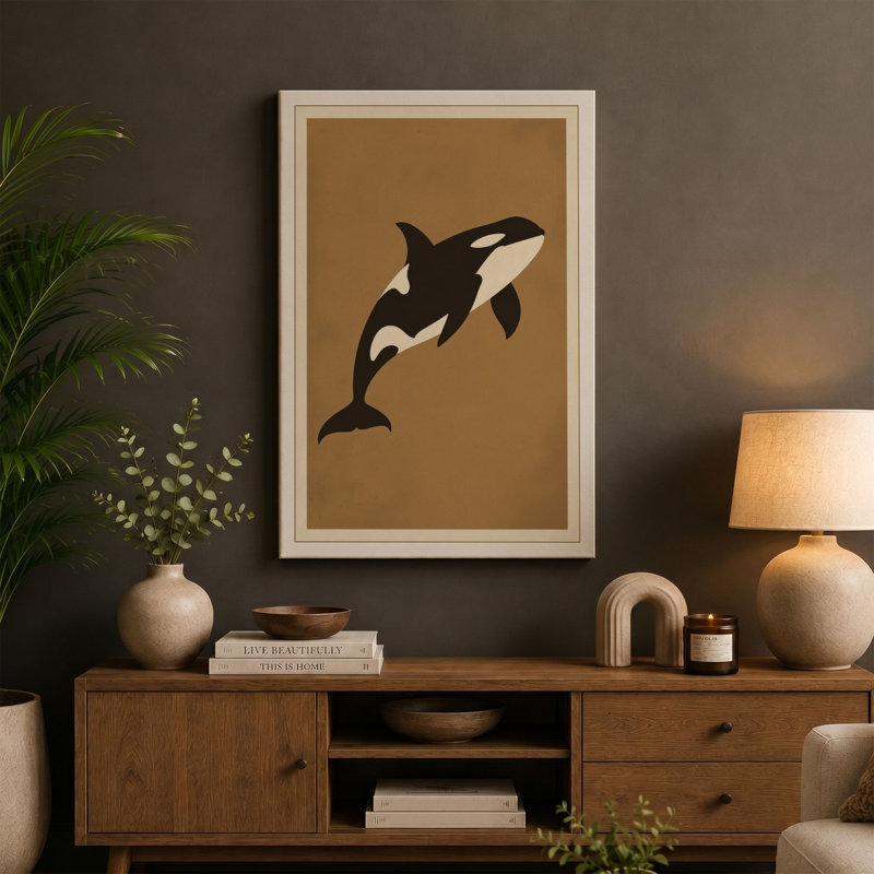 Orca Rising Minimalist - Wrapped Canvas, 30x20 - 76.2 x 50.8 cm, Sage Border