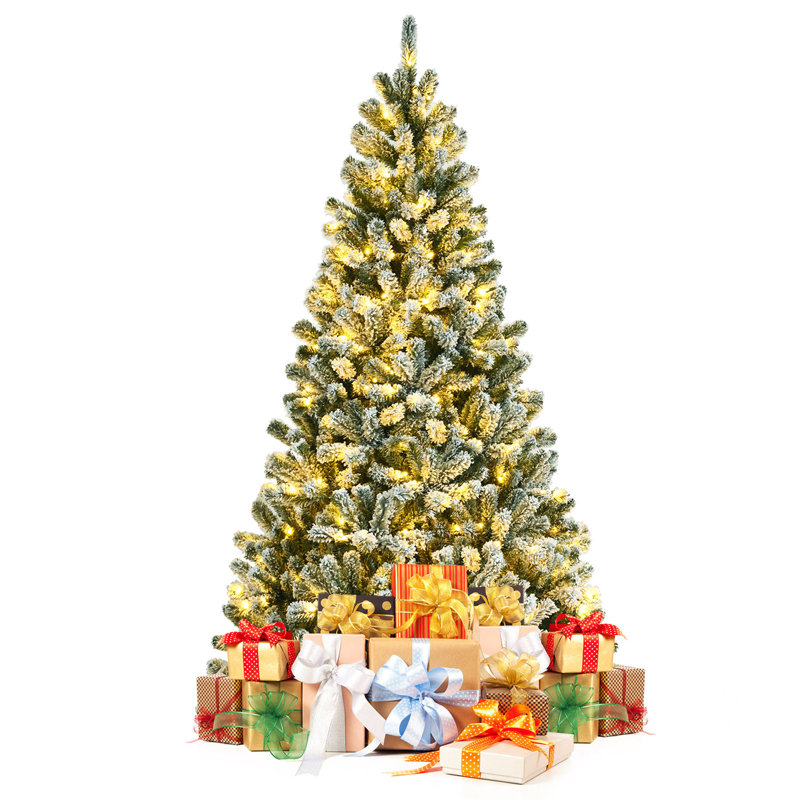 Arbre de Noël vert floqué / givré artificiel avec lumières DEL, H 7 po