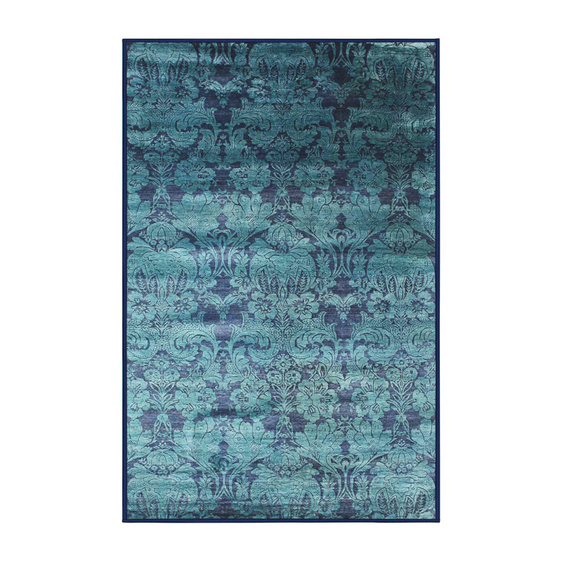 Tapis de zone bleu contemporain, Rectangle 5 pi x 7 pi