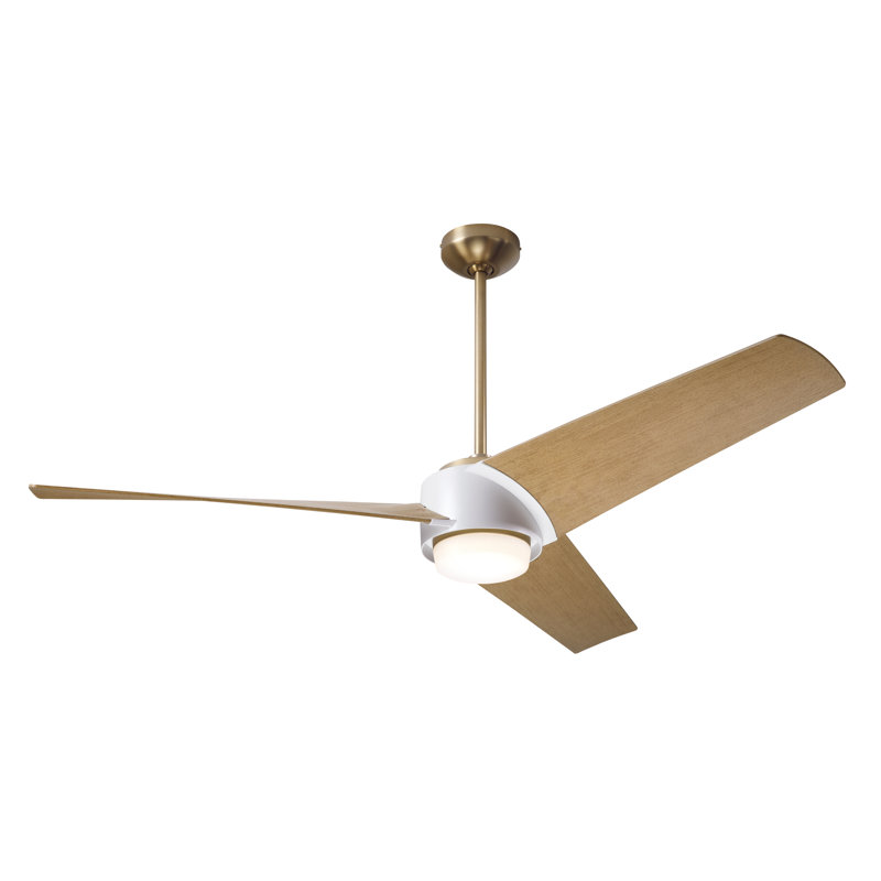 Ambit 56'' Ceiling Fan with LED Lights, Maple, Satin Brass/Matte White, Handheld Remote Control