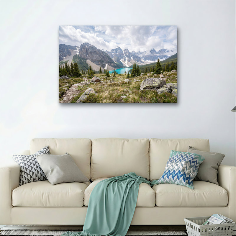 Ensemble de 1 tableau sur toile représentant un lac de montagne, H 28 po x l 40 po, Toile tendue