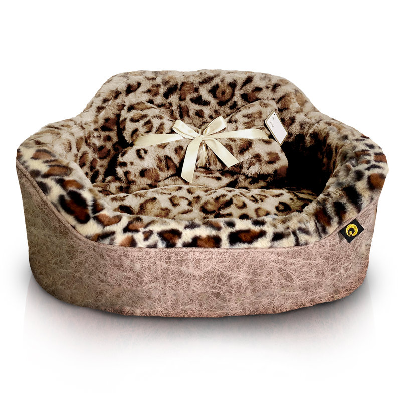 Canapé pour chien en cuir et léopard, Taupe