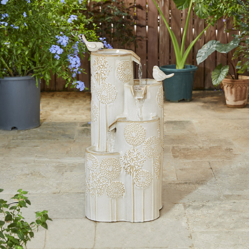 Fontaine de sol d'extérieur résistante aux intempéries avec lumière Sharmina, H 31,75 po x l 13,75 po x P 14,25 po