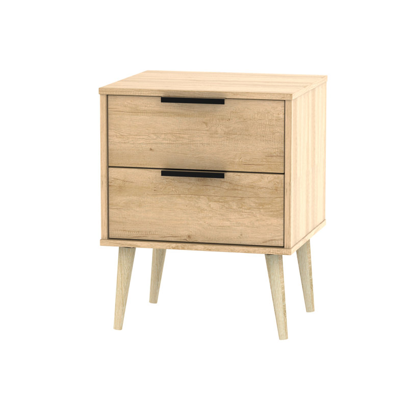 Fully Assembled Euart 2 Drawer Bedside Table, Oak/Nebraska Oak