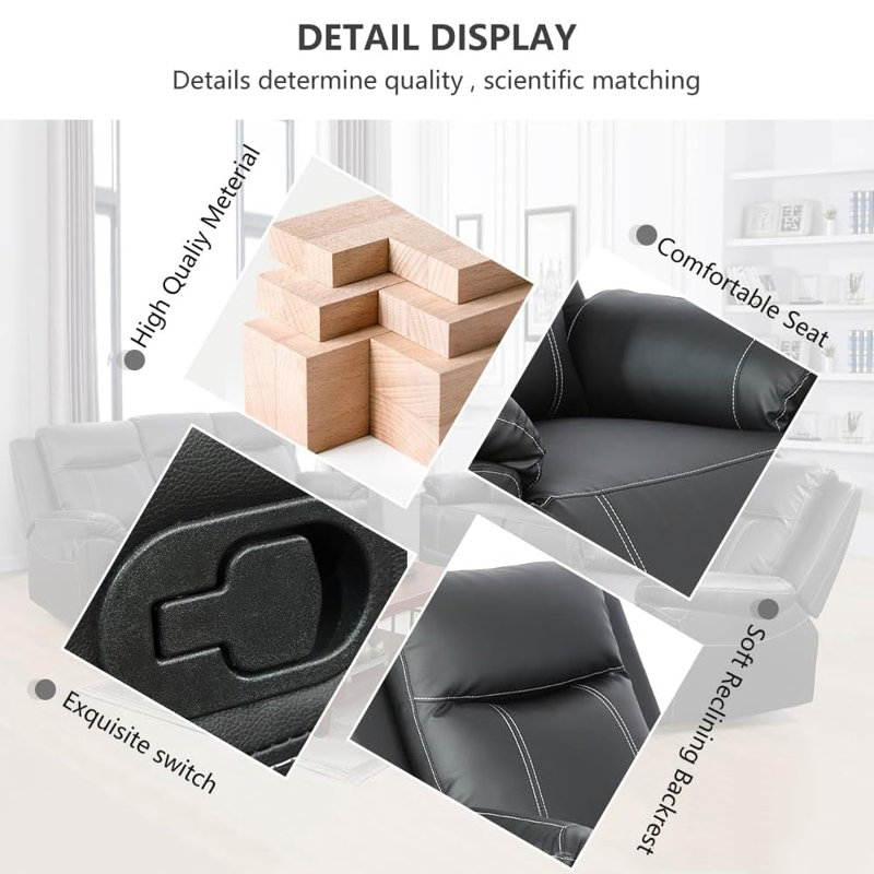 Semi Pu Synthetic Leather Recliner Loveseat Sofa, Black