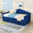 Twin Size Upholstered Daybed with Pop-Up Twin Trundle and Built-in Charging Ports