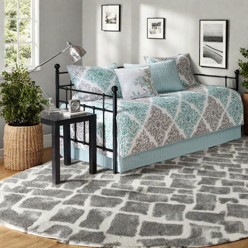 Reversible Modern Bedding Set, Aqua Cotton Design For Twin Daybed