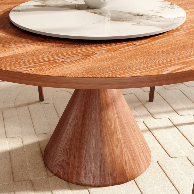 Table de salle à manger ronde en bois massif avec piédestal sculptural sphérique à cône | Table de salle à manger de style campagne moderne pour 4 à 8 personnes