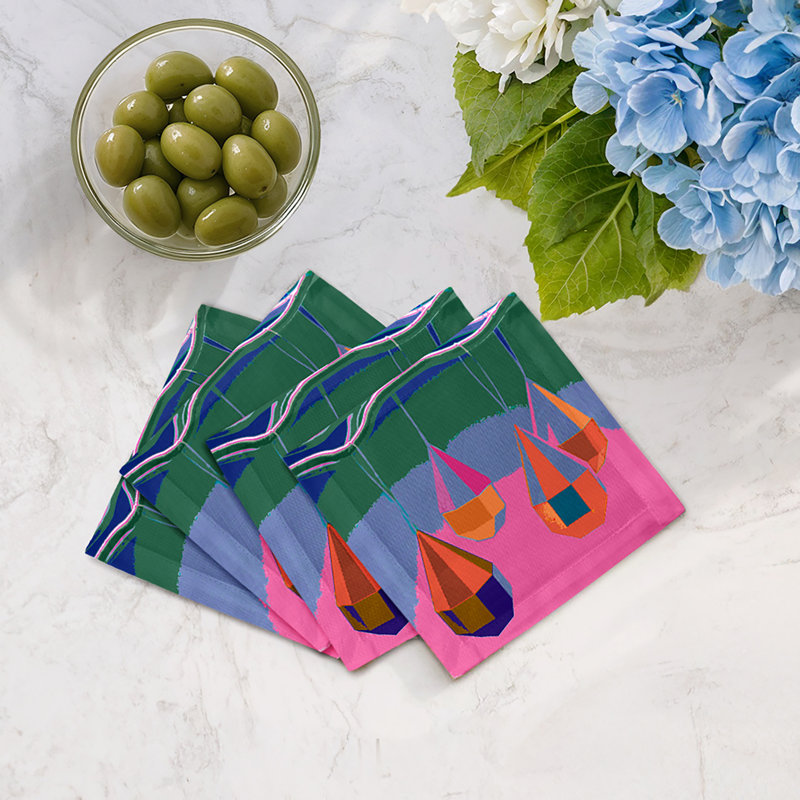 Ornaments Cotton Sateen Cocktail Napkins, Pink Neon