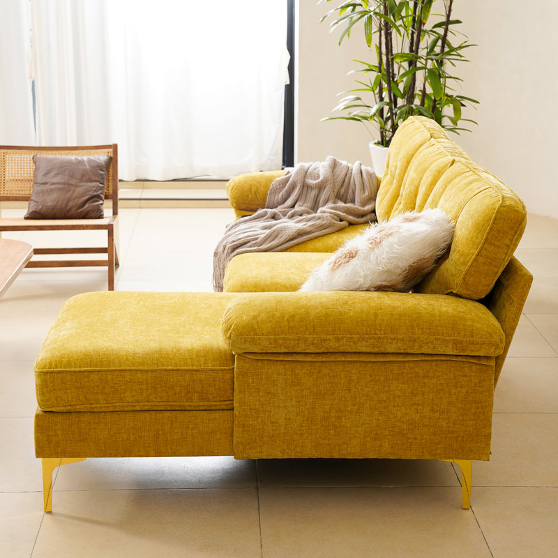 Canapé-lit modulaire convertible, canapé-lit en L de 83 po avec méridienne convertible, Chenille dorée, Or