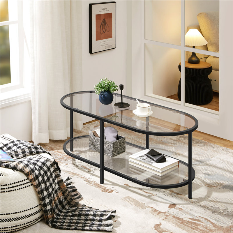 Table basse ovale en verre trempé à double couche Caoimhlin, Noir