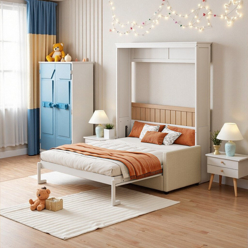 Lit escamotable double pleine grandeur avec canapé - Conception peu encombrante - Capacité de 600 lb, Blanc