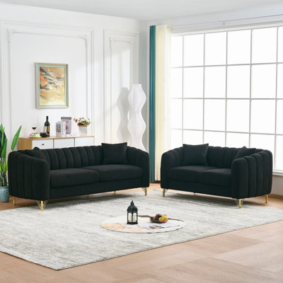 Canapé surdimensionné en chenille surdimensionné avec design 3 + 2 places, style capitonné moderne, pieds en métal doré pour se détendre dans le salon, la chambre à coucher ou un appartement